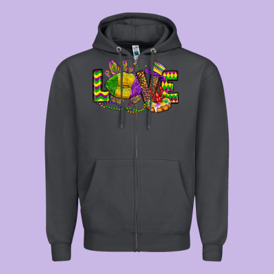 Love Lips Mardi Gras Zipper Hoodie Designed By Oliviacreatesart