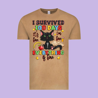 I Survived 100 Days It's Fine I'm Fine Vintage Tee Designed By Artiststas