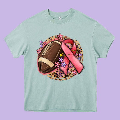 Breast Cancer Ribbon And American Football Heavy Core Tee Designed By Maliassmallbusiness