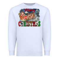 White Merry Christmas Santa Sleigh Premium Sweatshirt - FaDigitalArtStudio