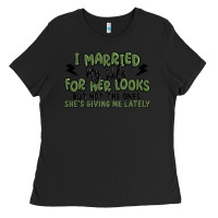 Black i married my wife for her looks Ladies Tee - MaliasSmallBusiness