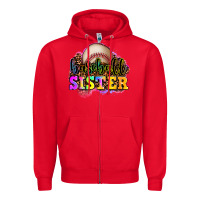 Red baseball sister Zipper Hoodie - OliviaCreatesArt