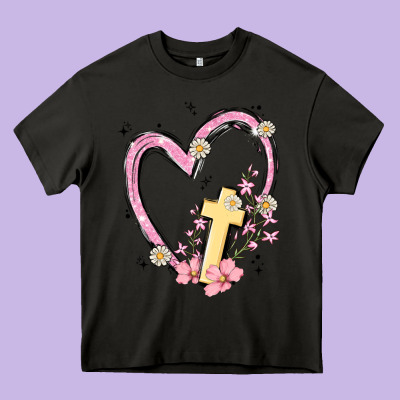 Heart Cross Heavy Core Tee Designed By Maliassmallbusiness