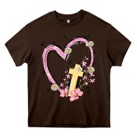 Chocolate Brown heart cross Heavy Core Tee - MaliasSmallBusiness