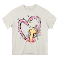 Cream heart cross Heavy Core Tee - MaliasSmallBusiness