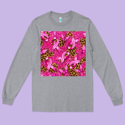 Breast Cancer With Ribbon And Butterfly Seamless P Long Sleeve Tee Designed By Texasbilliewilder