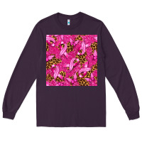 Plum breast cancer with ribbon and butterfly seamless p Long Sleeve Tee - texasbilliewilder