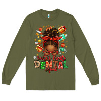 Army Green Santa's Favorite Dental Squad Afro Messy Bun Long Sleeve Tee - texasbilliewilder