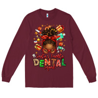 Burgundy Santa's Favorite Dental Squad Afro Messy Bun Long Sleeve Tee - texasbilliewilder