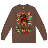 Chestnut Santa's Favorite Dental Squad Afro Messy Bun Long Sleeve Tee - texasbilliewilder