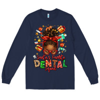 Navy Santa's Favorite Dental Squad Afro Messy Bun Long Sleeve Tee - texasbilliewilder