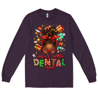 Plum Santa's Favorite Dental Squad Afro Messy Bun Long Sleeve Tee - texasbilliewilder