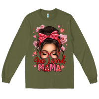 Army Green one loved mama messy bun Long Sleeve Tee - texasbilliewilder
