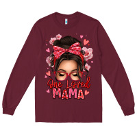 Burgundy one loved mama messy bun Long Sleeve Tee - texasbilliewilder