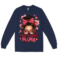 Navy one loved mama messy bun Long Sleeve Tee - texasbilliewilder