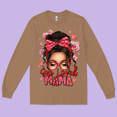 One Loved Mama Messy Bun Long Sleeve Tee Designed By Texasbilliewilder