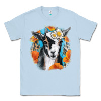Dusty Blue Daisy Goat With Background Classic Tee - RanaPortraitStore