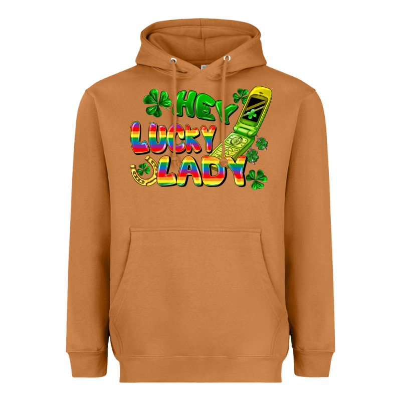 Hey Lucky Lady Flip Phone Heavyweight Hoodie by FaDigitalArtStudio | Teevron