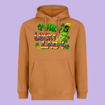 Hey Lucky Lady Flip Phone Heavyweight Hoodie Designed By Fadigitalartstudio