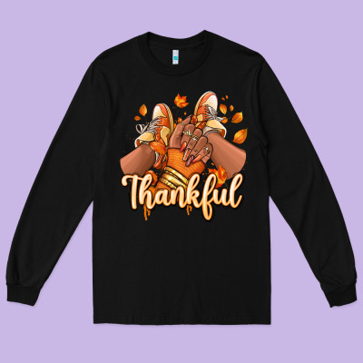 Thankful Black Girl Sneakers Long Sleeve Tee Designed By Ranaportraitstore