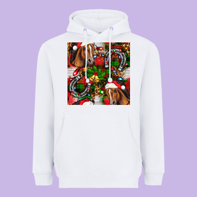 Christmas Horse Leopard Heavyweight Hoodie Designed By Fadigitalartstudio
