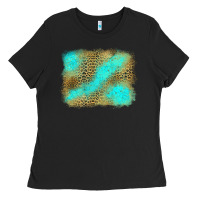 Black Turquoise Leopard Background Ladies Tee - Jasminsmagicworld