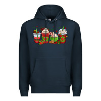 Navy christmas coffee cups Premium Hoodie - OliviaCreatesArt