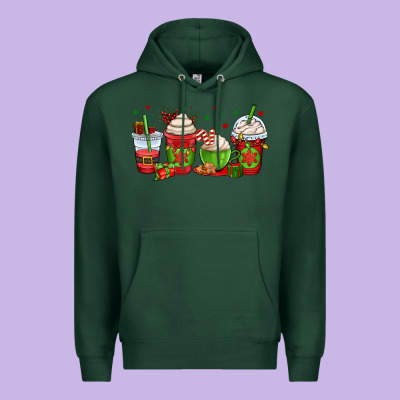 Christmas Coffee Cups Premium Hoodie Designed By Oliviacreatesart