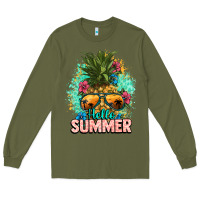 Army Green Hello summer pineapple Long Sleeve Tee - NancyCooperArtShop