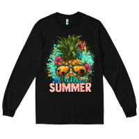 Black Hello summer pineapple Long Sleeve Tee - NancyCooperArtShop