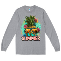 Heather Grey Hello summer pineapple Long Sleeve Tee - NancyCooperArtShop