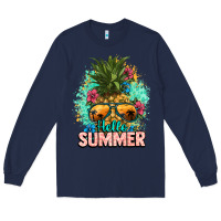 Navy Hello summer pineapple Long Sleeve Tee - NancyCooperArtShop