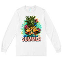 White Hello summer pineapple Long Sleeve Tee - NancyCooperArtShop