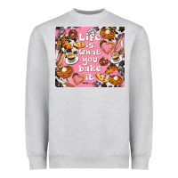 Heather Grey life is what you bake it with cowhide Heavyweight Sweatshirt - TumblerDesignByShophia