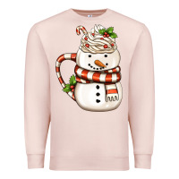 Pale Pink Christmas Snowman Coffee Cup Premium Sweatshirt - FaDigitalArtStudio