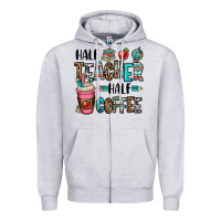 Heather Grey half teacher half coffee Zipper Hoodie - OliviaCreatesArt