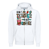 White half teacher half coffee Zipper Hoodie - OliviaCreatesArt