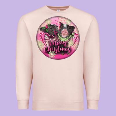 Pink Merry Christmas Pig Premium Sweatshirt Designed By Fadigitalartstudio
