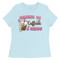 Baby Blue running on caffeine & chaos Ladies Tee - MaliasSmallBusiness