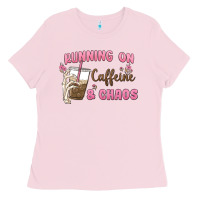 Bubblegum Pink running on caffeine & chaos Ladies Tee - MaliasSmallBusiness