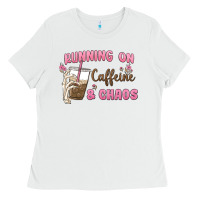 White running on caffeine & chaos Ladies Tee - MaliasSmallBusiness