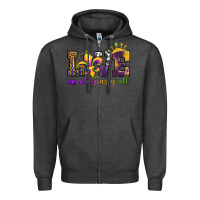 Charcoal Heather love. ardi gras y'all Zipper Hoodie - OliviaCreatesArt