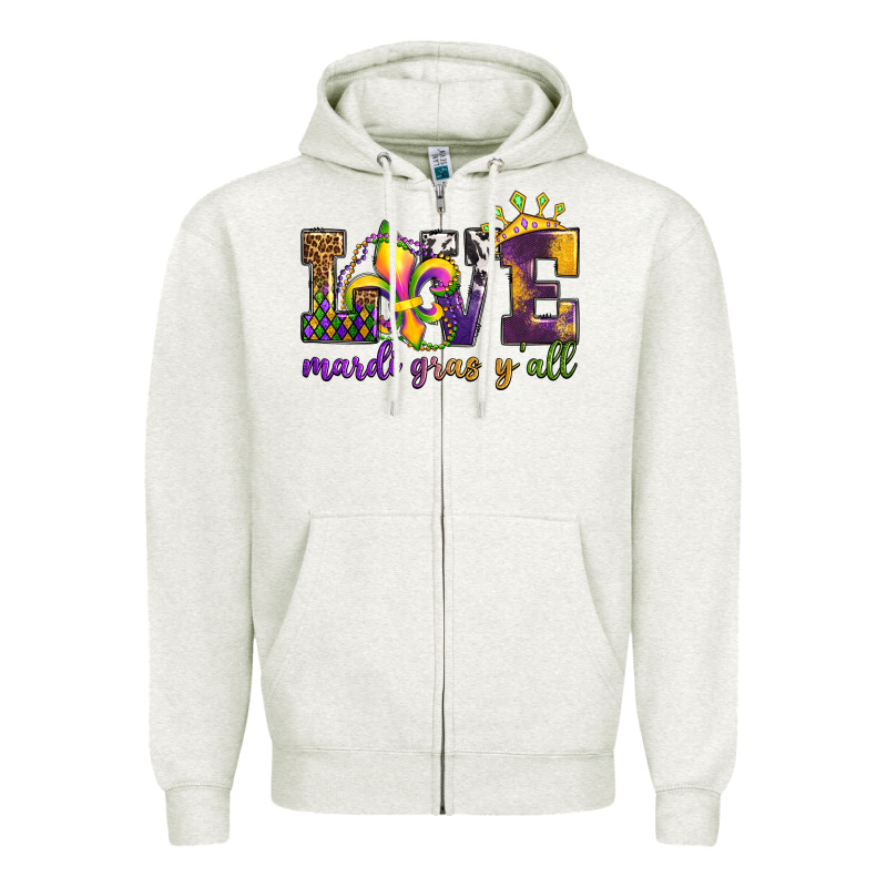 Love. Ardi Gras Y'all Zipper Hoodie by OliviaCreatesArt | Teevron