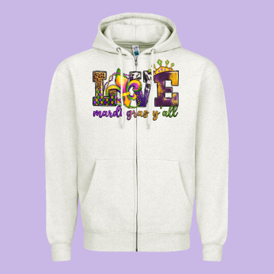 Love. Ardi Gras Y'all Zipper Hoodie Designed By Oliviacreatesart