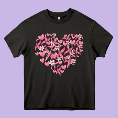Breast Cancer Awareness Heart Heavy Core Tee Designed By Maliassmallbusiness