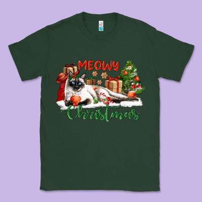 Siamese Cat Meowy Christmas Classic Tee Designed By Lillyallendesigns