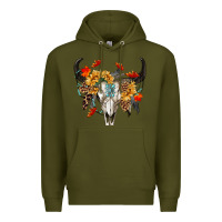 Army Green Fall Bull Skull Premium Hoodie - RanaPortraitStore