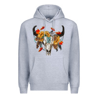 Heather Grey Fall Bull Skull Premium Hoodie - RanaPortraitStore
