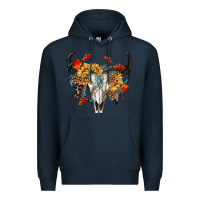Navy Fall Bull Skull Premium Hoodie - RanaPortraitStore