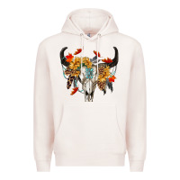 Pale Pink Fall Bull Skull Premium Hoodie - RanaPortraitStore